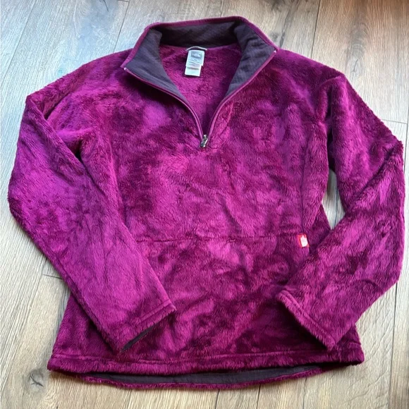 The North Face Magenta Quarter Zip Fleece Sweatshirt Pullover Medium Velour - Picture 6 of 11